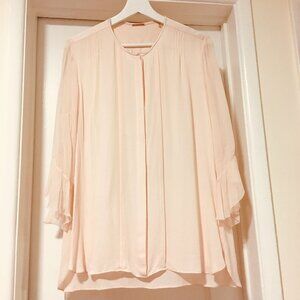 Elie Tahari Sz Large 100% Silk Light Pink Ruffle Blouse (Like New)